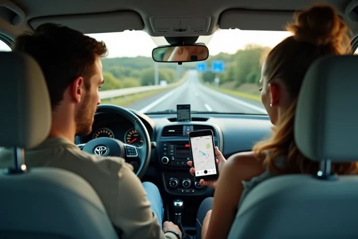 Passagers partageant un trajet en covoiturage Blablacar sur l'autoroute en France